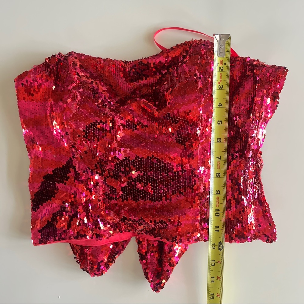 Hutch Hot Pink Delphine Sequin Bow Strapless Top w/ Sweetheart Neckline & Boning - Picture 15 of 16